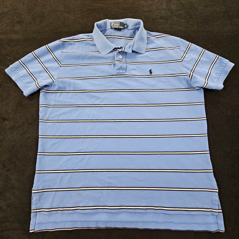Polo Ralph Lauren Blue Striped Short Sleeve Cotton Polo Shirt Men's XL